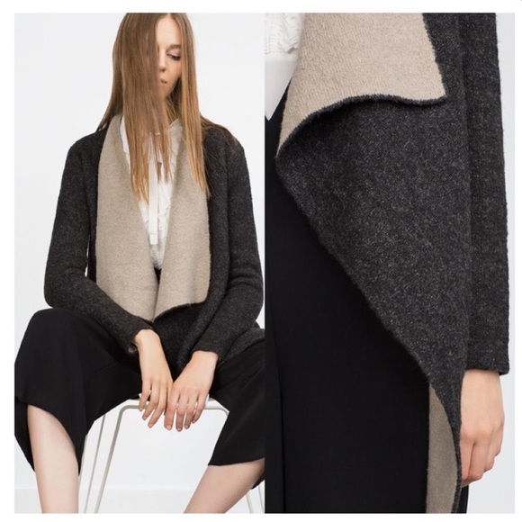 Zara Knit Two Tone Drape Cardigan - Picture 4 of 8